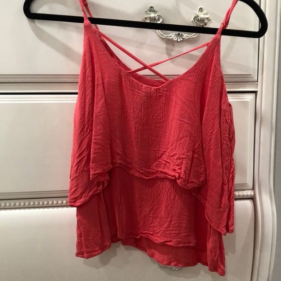 Flowy coral spaghetti string criss cross top - Picture 2 of 3